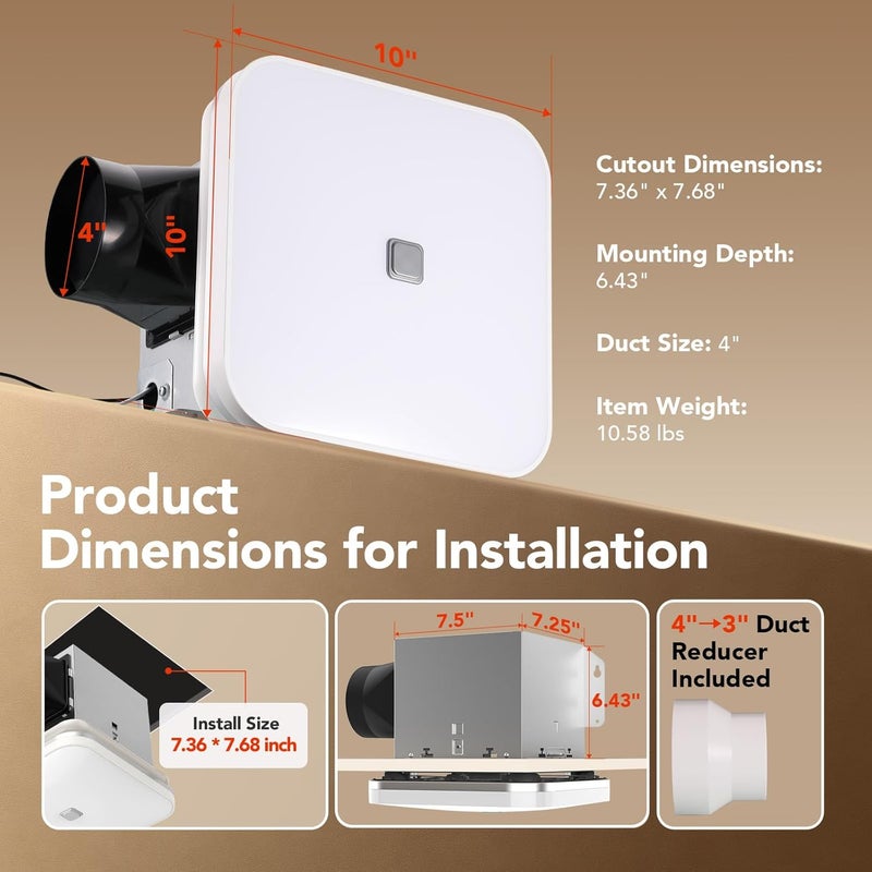 OREiN Matter Smart Bathroom Exhaust Fan with Light, Quiet 110 CFM Ventilation, 1200lm Dimmable LED with Night Light, AI RGB Lighting, 24-Zone Color, 2700K–6500K, Works with Alexa, Google & Apple Home - Image 2